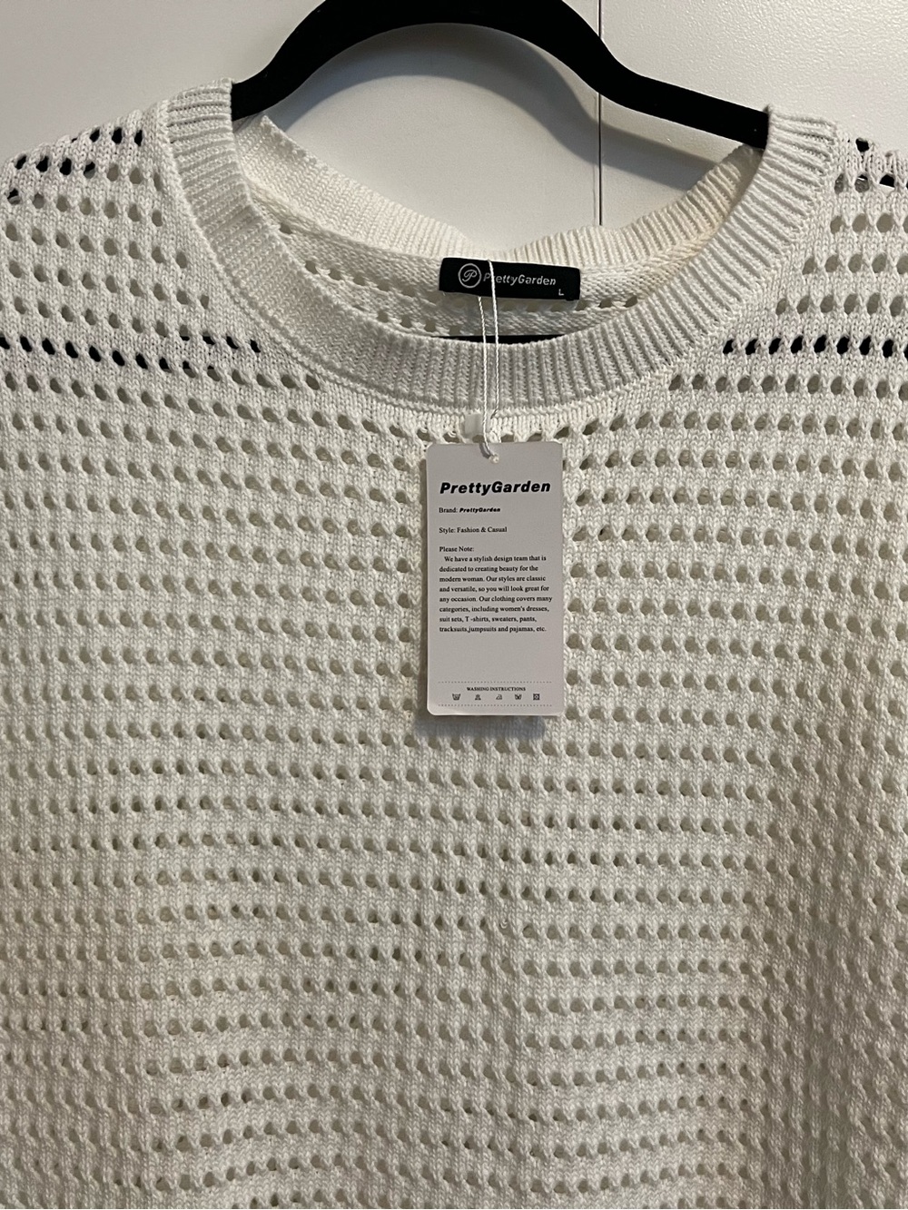 PrettyGarden White Open-Knit Sleeveless Sweater Top Size Large NWT - Picture 3 of 5
